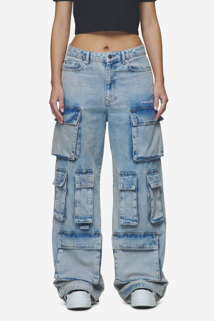 Pegador Celina High Waist Cargo Jeans Washed Pale Blue Blitzangebot