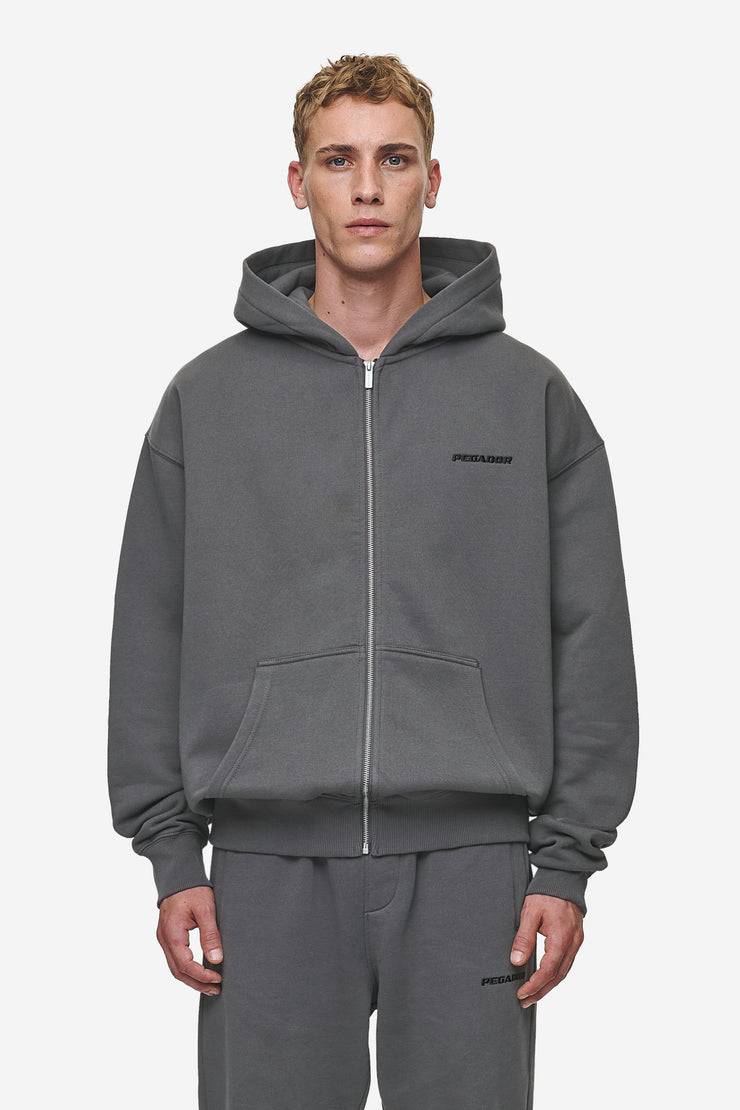 Pegador Logo Oversized Sweat Jacket Washed Anthracite Lagerräumung