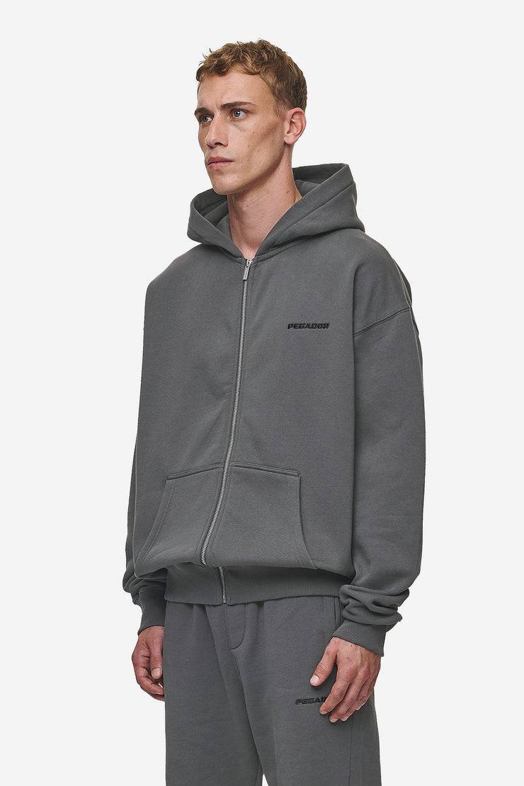 Pegador Logo Oversized Sweat Jacket Washed Anthracite Lagerräumung