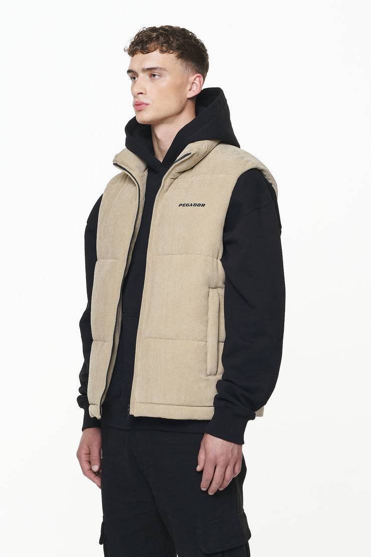 Pegador Bardon Cord Puffer Vest Sand Kostenlose Rückgabe