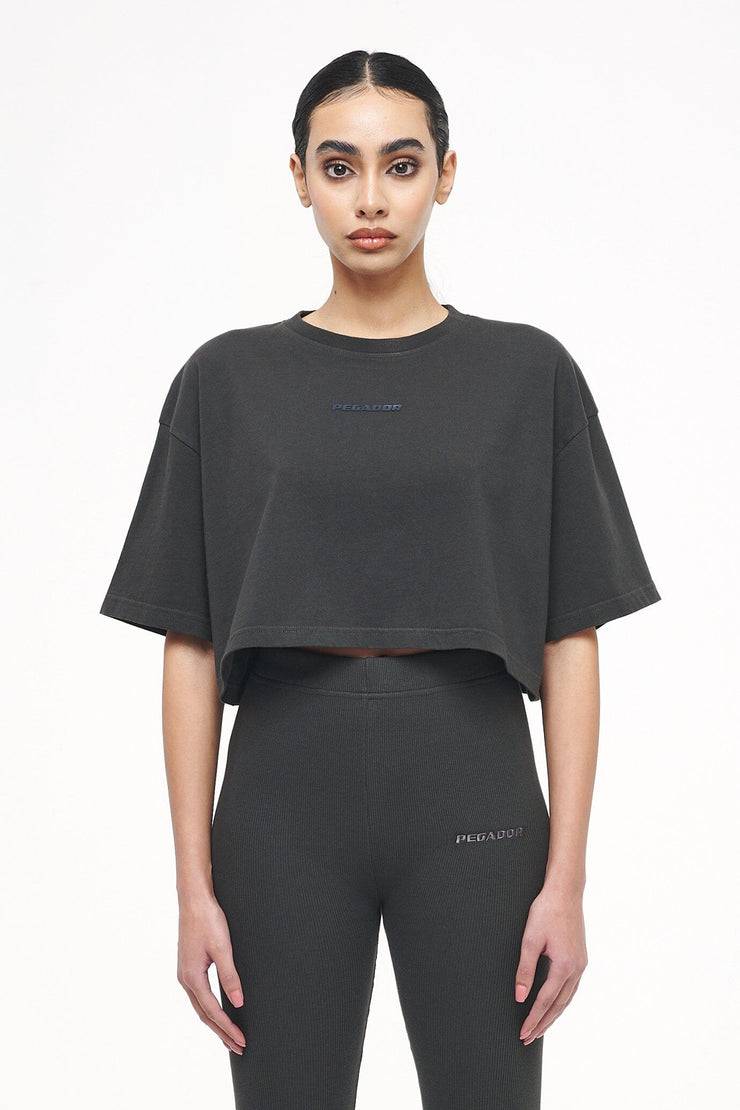 Pegador Layla Oversized Cropped Tee Vintage Washed Iron Grey Gum Im Verkauf