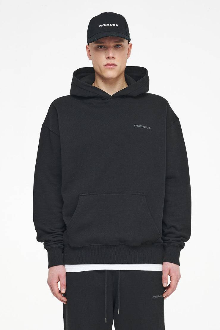 Pegador Logo Oversized Hoodie Vintage Washed Black Ink Gum Auslauf