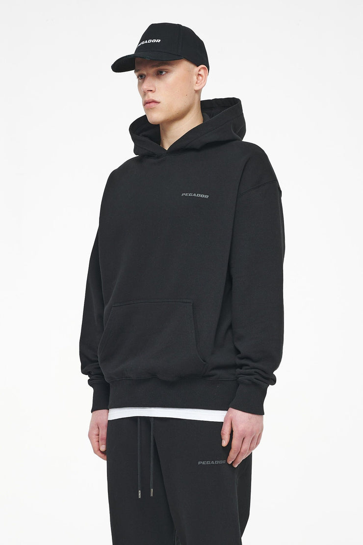 Pegador Logo Oversized Hoodie Vintage Washed Black Ink Gum Auslauf