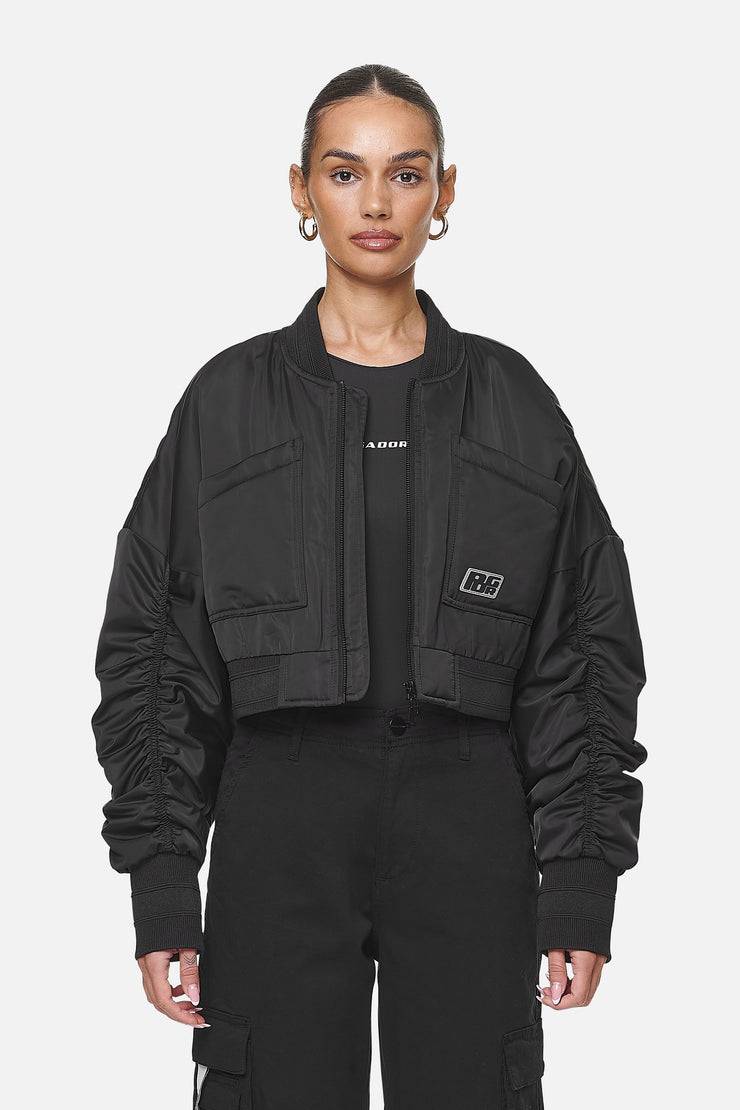 Pegador Laura Cropped Ruffed Oversized Jacket Black Super Rabatt