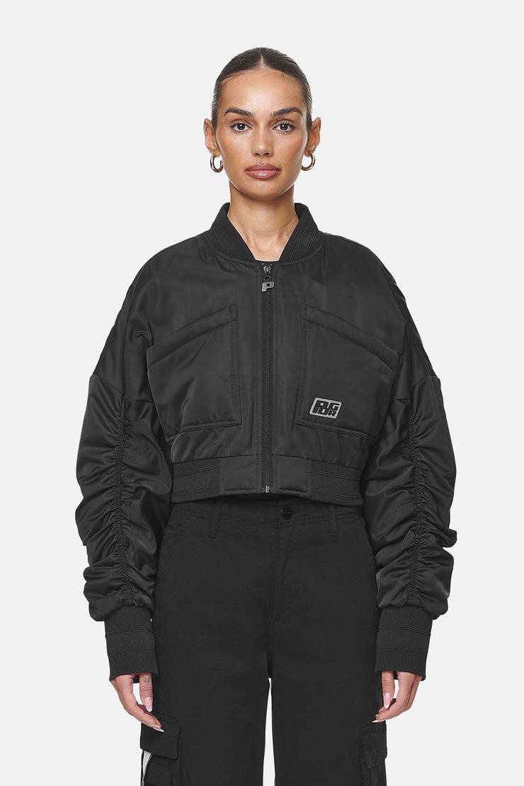 Pegador Laura Cropped Ruffed Oversized Jacket Black Super Rabatt