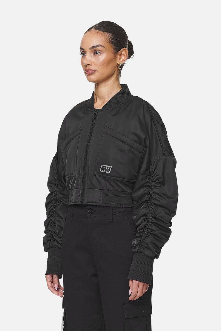 Pegador Laura Cropped Ruffed Oversized Jacket Black Super Rabatt