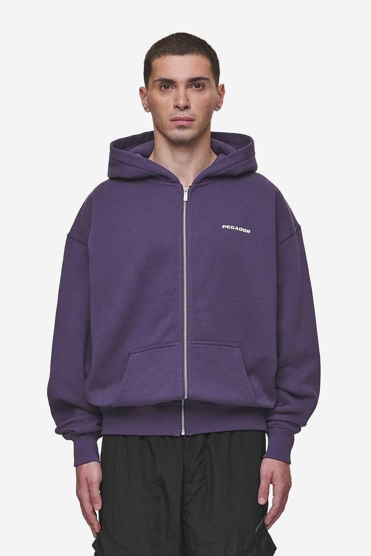 Pegador Colne Logo Oversized Sweat Jacket Washed Deep Purple White Günstiger Verkauf