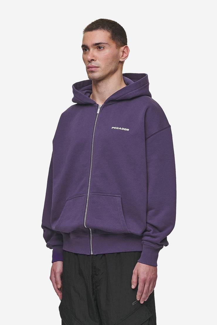 Pegador Colne Logo Oversized Sweat Jacket Washed Deep Purple White Günstiger Verkauf