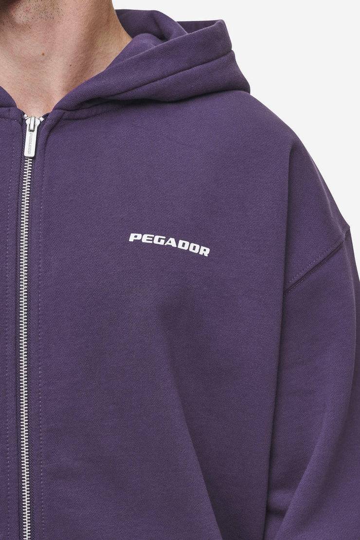 Pegador Colne Logo Oversized Sweat Jacket Washed Deep Purple White Günstiger Verkauf
