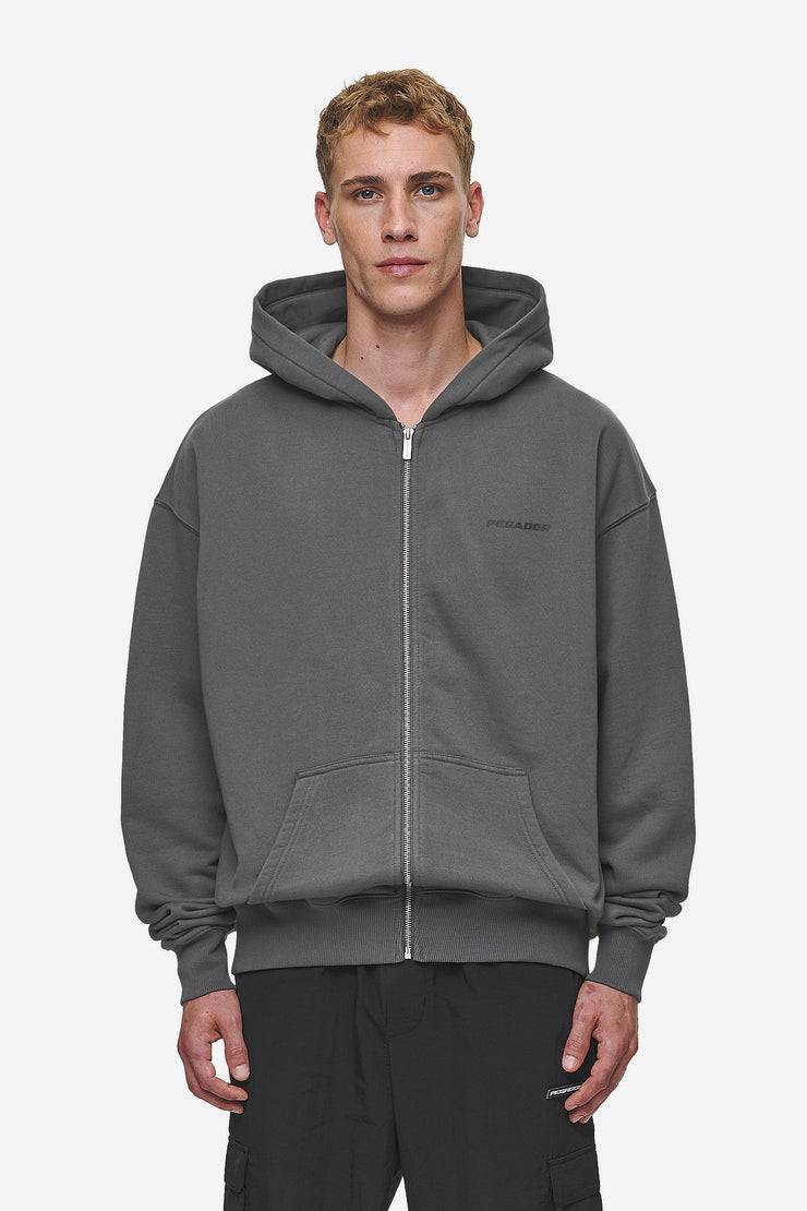 Pegador Colne Logo Oversized Sweat Jacket Washed Anthracite Black Fabrikverkauf