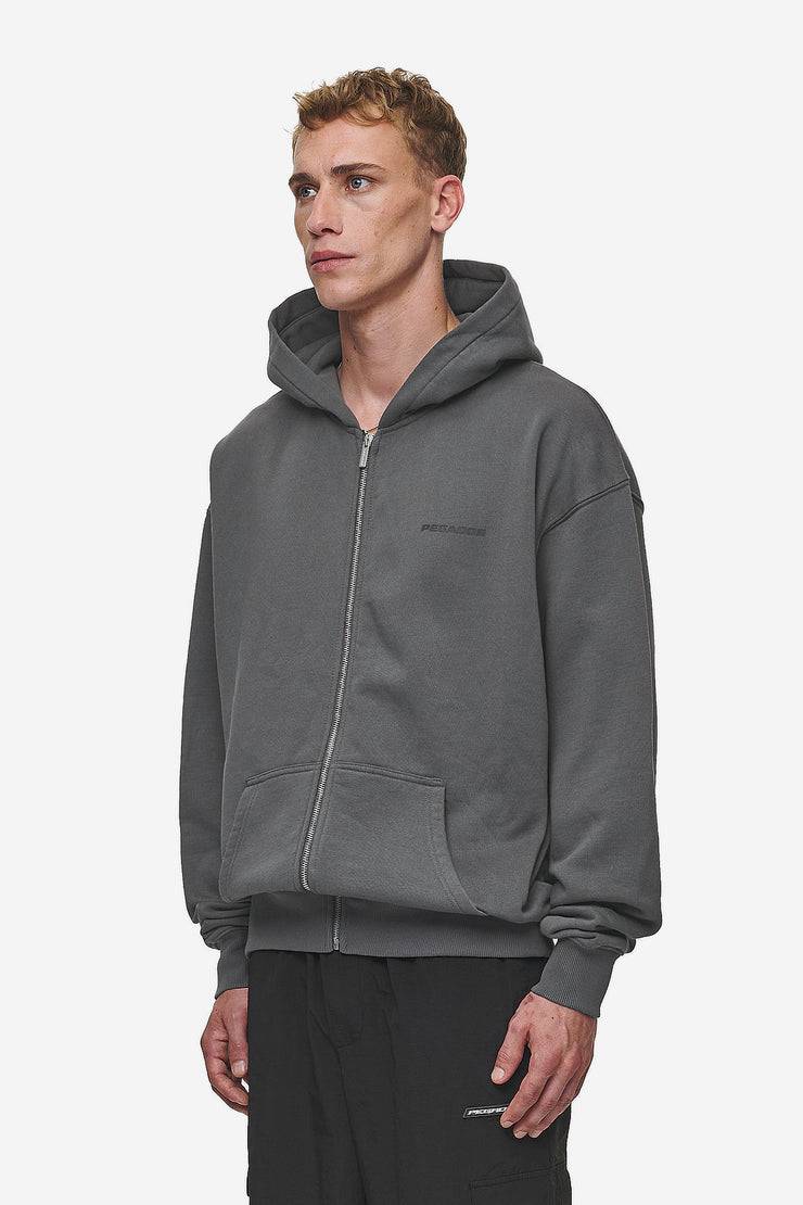 Pegador Colne Logo Oversized Sweat Jacket Washed Anthracite Black Fabrikverkauf