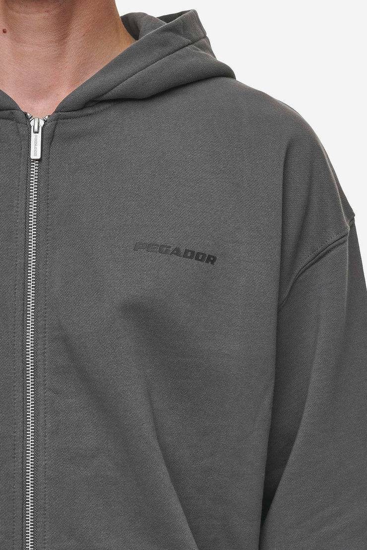 Pegador Colne Logo Oversized Sweat Jacket Washed Anthracite Black Fabrikverkauf