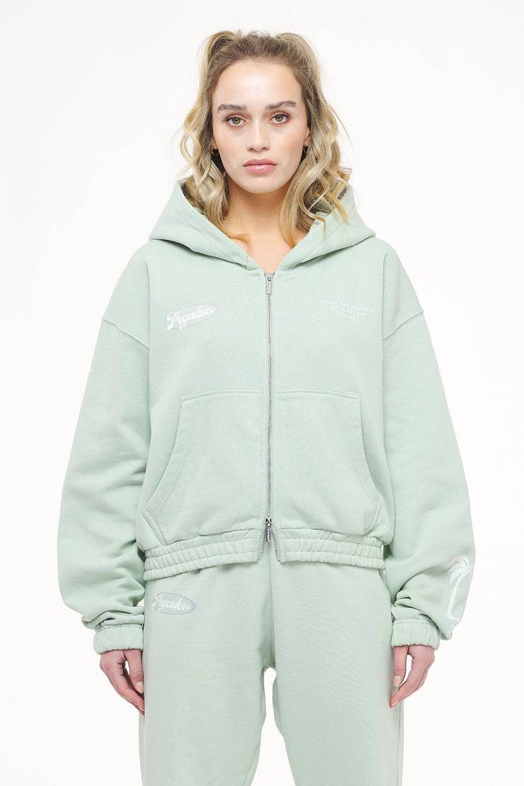 Pegador Hills Cropped Zip Hoodie Vintage Washed Milky Green Vierteljährliche Förderung