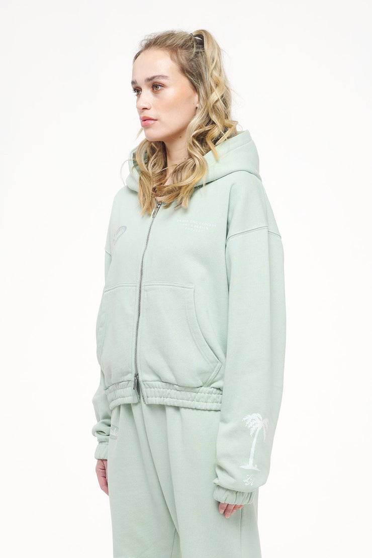 Pegador Hills Cropped Zip Hoodie Vintage Washed Milky Green Vierteljährliche Förderung