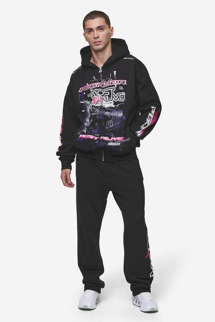 Pegador Saxon Oversized Sweat Jacket Washed Black Tägliche Deals