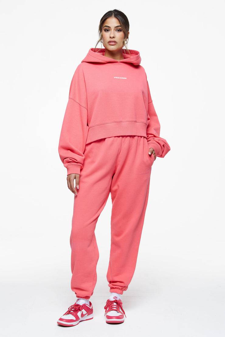 Pegador Culla Logo Oversized Cropped Hoodie Vintage Washed Strawberry Rabatt