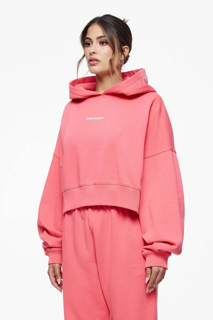 Pegador Culla Logo Oversized Cropped Hoodie Vintage Washed Strawberry Rabatt