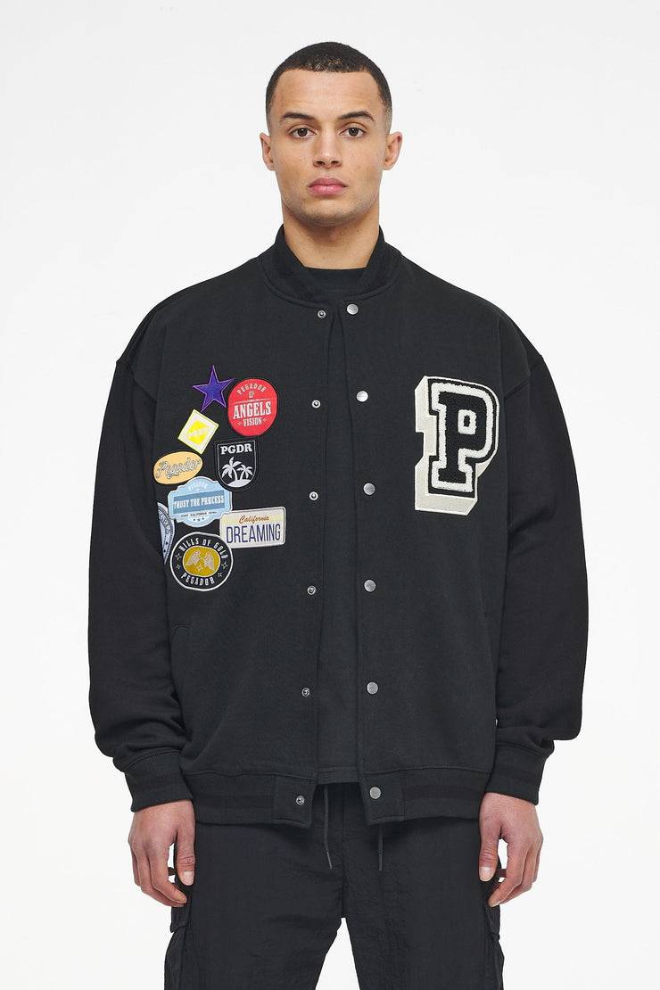 Pegador Whitney Varsity Jacket Washed Black Ink Black Begrenzte Freigabe