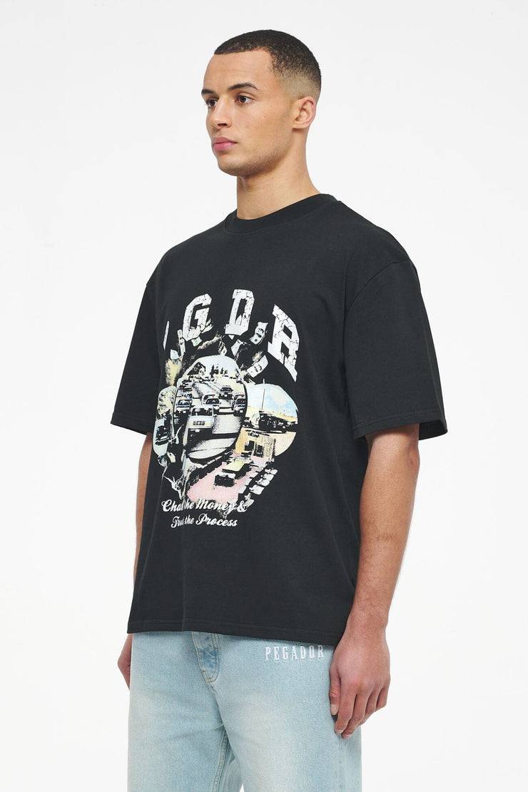 Pegador Reid Oversized Tee Vintage Washed Black Ink Neueste Stile