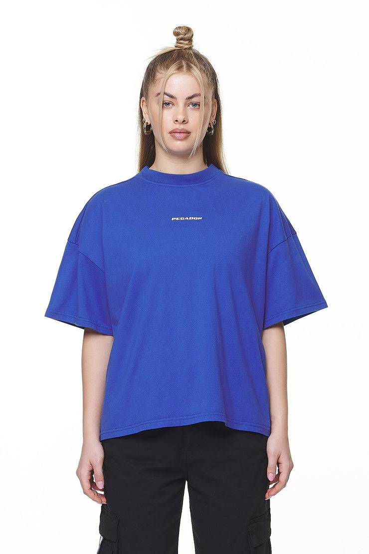 Pegador Arendal Logo Heavy Oversized Tee Washed True Blue White Schlussverkauf
