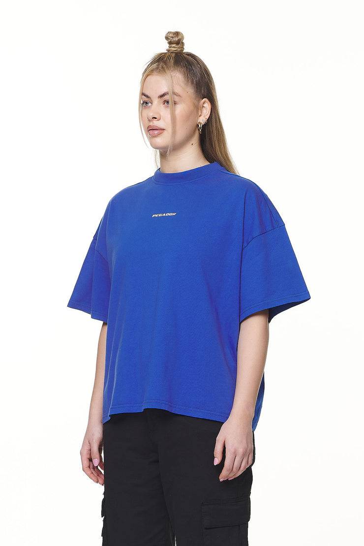 Pegador Arendal Logo Heavy Oversized Tee Washed True Blue White Schlussverkauf