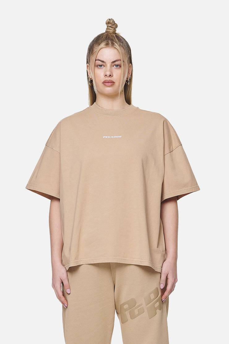 Pegador Arendal Logo Heavy Oversized Tee Washed Safari Sand White Günstiger Verkauf