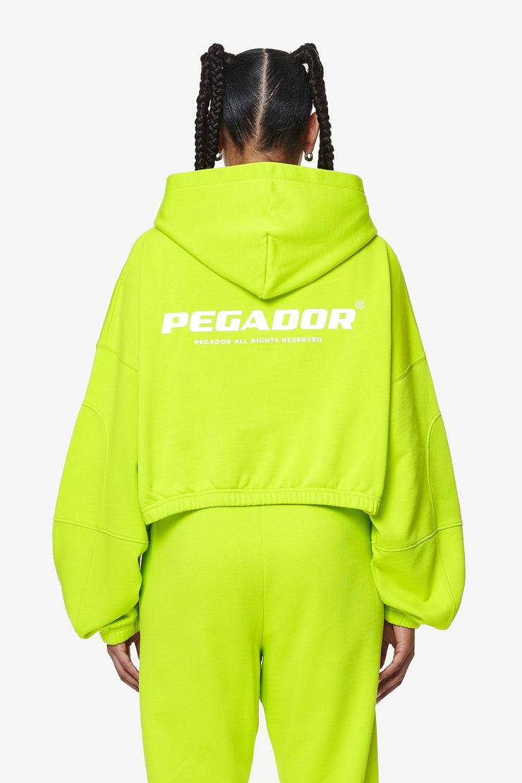 Pegador Skei Logo Oversized Cropped Hoodie Washed Lime Yellow Vatertagsangebot