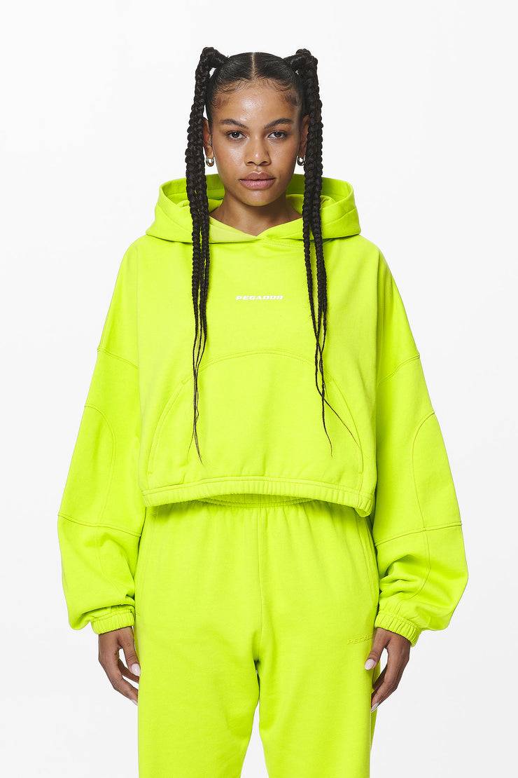 Pegador Skei Logo Oversized Cropped Hoodie Washed Lime Yellow Vatertagsangebot