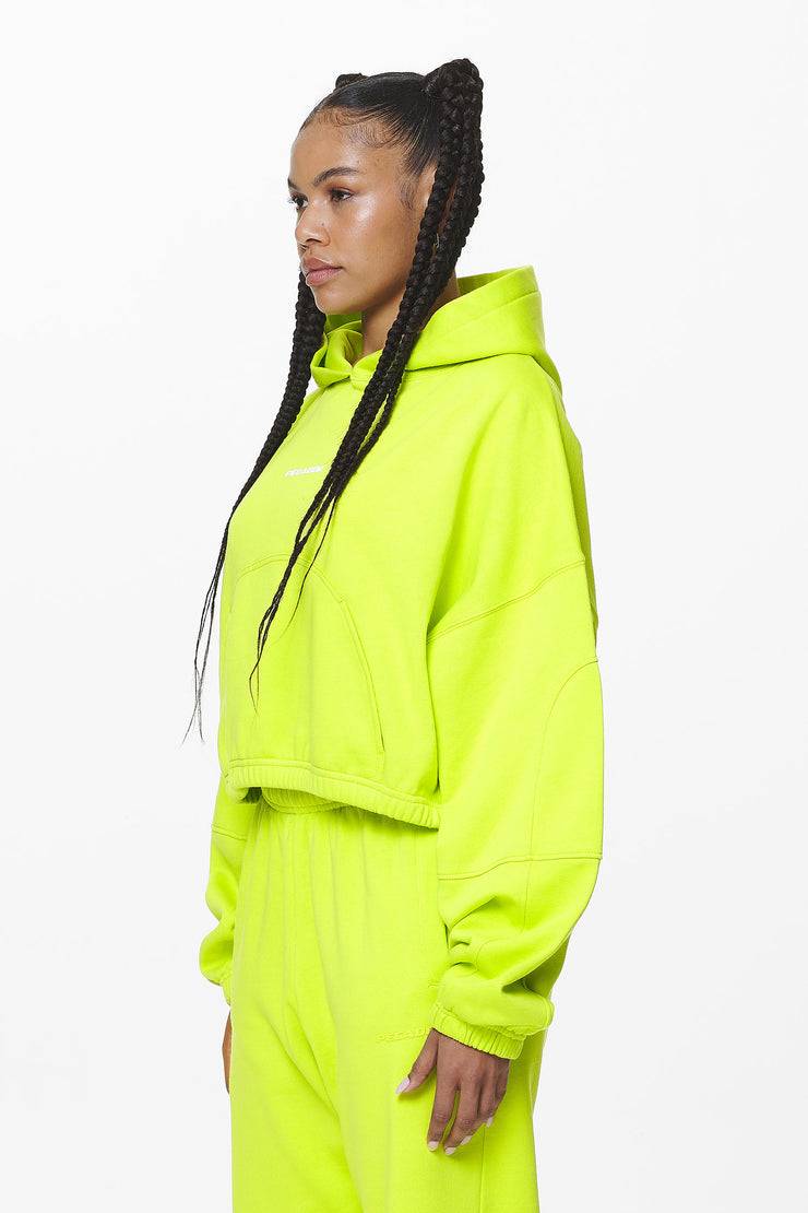 Pegador Skei Logo Oversized Cropped Hoodie Washed Lime Yellow Vatertagsangebot