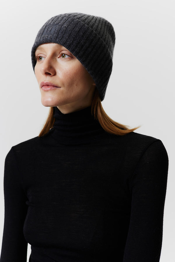 ﻿Prinz Berlin Kaschmir Beanie Rib Knit Graphit Saisonale Angebote