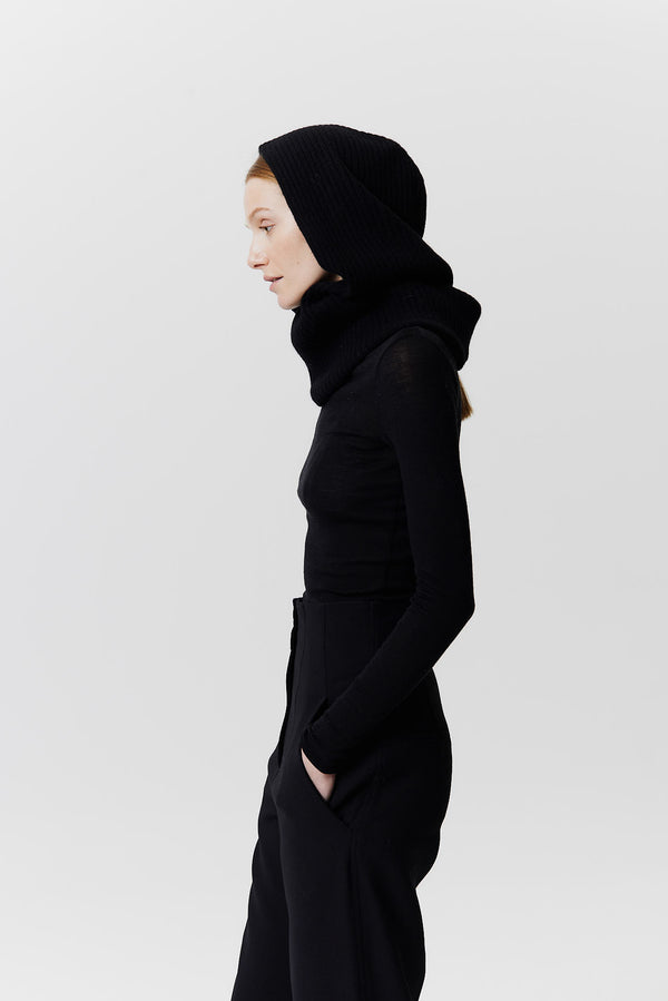 Prinz Berlin Kaschmir Hood Rib Knit Schwarz Räumungsverkauf