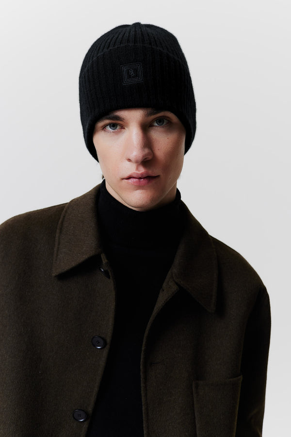 Prinz Berlin Kaschmir Beanie Rib Knit Schwarz Kauf eins, bekomm eins gratis