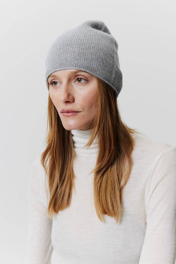 Prinz Berlin Kaschmir Beanie Fine Knit Hellgrau Sonderangebote