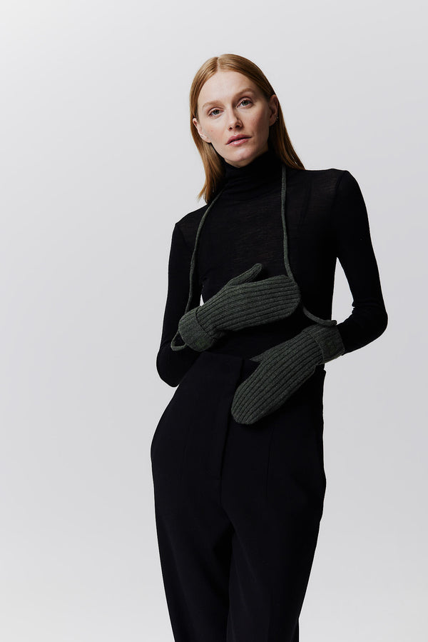 Prinz Berlin Kaschmir Mittens Rib Knit Grün Sonderangebot der Fabrik