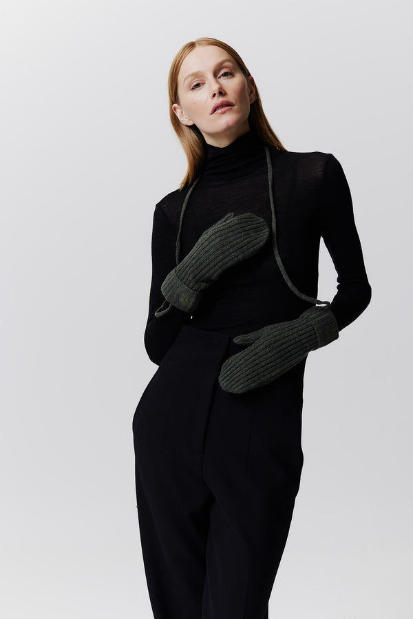 Prinz Berlin Kaschmir Mittens Rib Knit Grün Sonderangebot der Fabrik