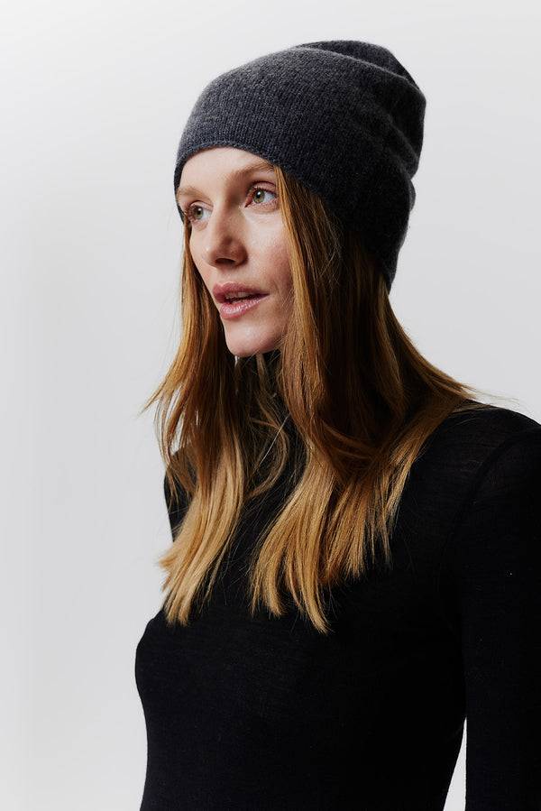 Prinz Berlin Kaschmir Beanie Fine Knit Graphit Super Rabatt