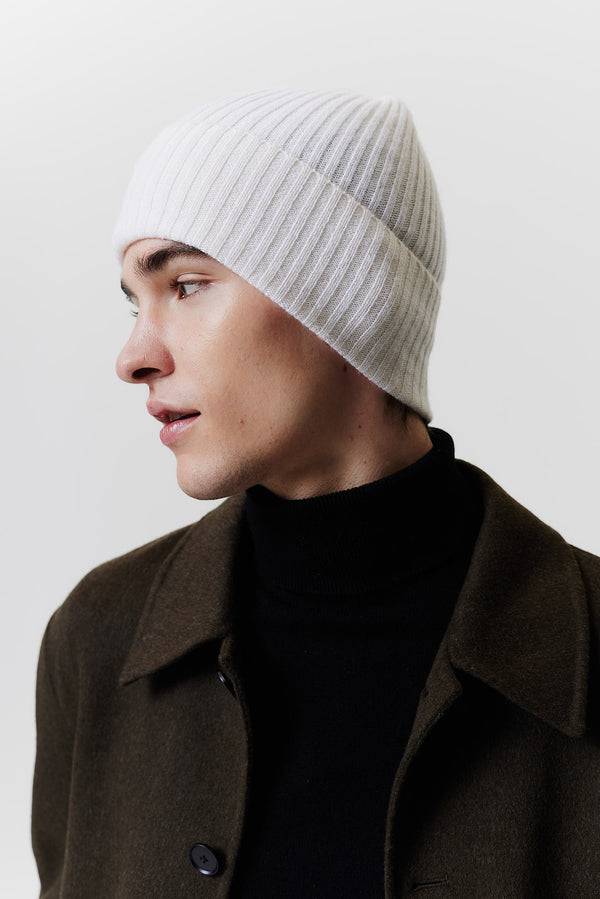 Prinz Berlin Kaschmir Beanie Rib Knit Off-White Rabatt
