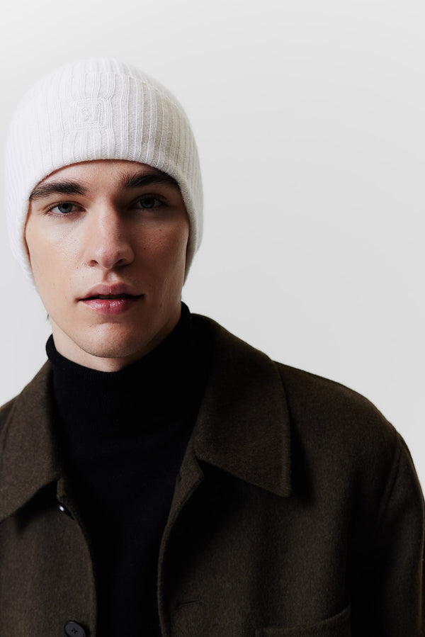 Prinz Berlin Kaschmir Beanie Rib Knit Off-White Rabatt