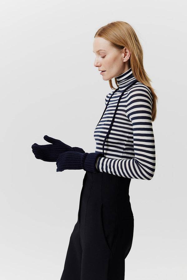 Prinz Berlin Kaschmir Mittens Rib Knit Dunkelblau Weihnachtsangebot