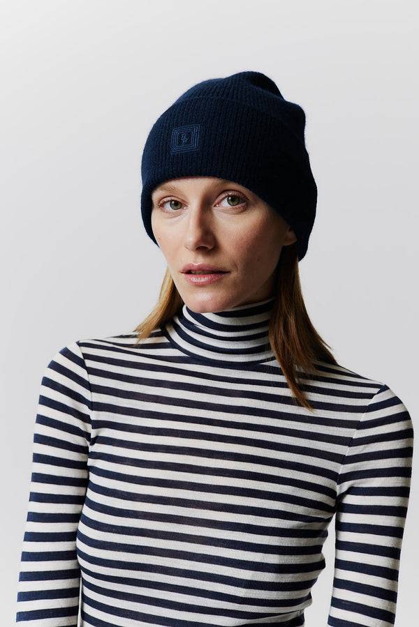 Prinz Berlin Kaschmir Beanie Classic Knit Dunkelblau Osterangebot