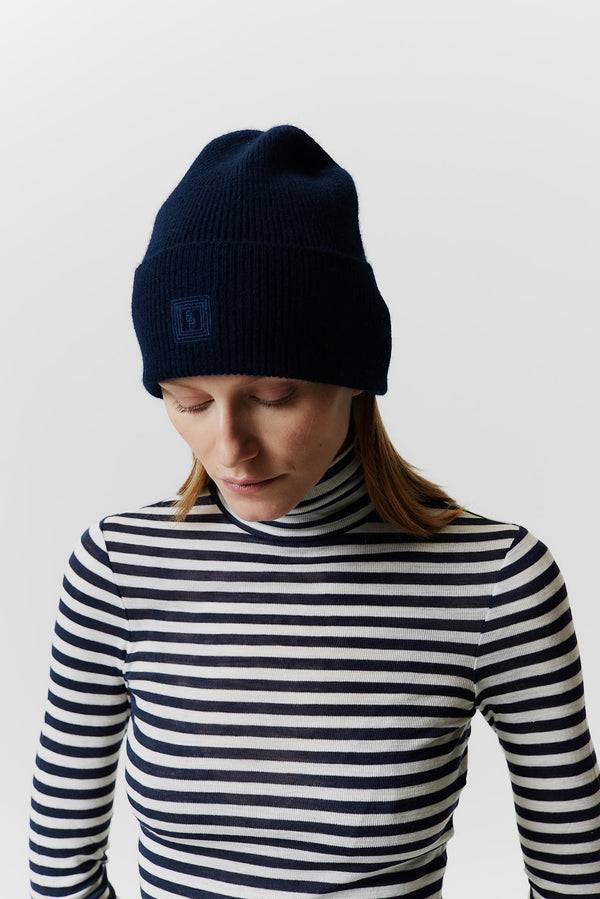 Prinz Berlin Kaschmir Beanie Classic Knit Dunkelblau Osterangebot