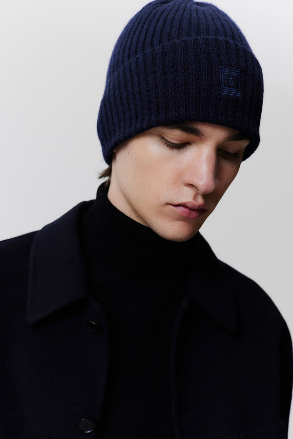 Prinz Berlin Kaschmir Beanie Rib Knit Dunkelblau Muttertagsangebot