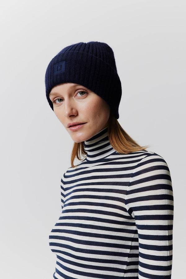 Prinz Berlin Kaschmir Beanie Rib Knit Dunkelblau Muttertagsangebot