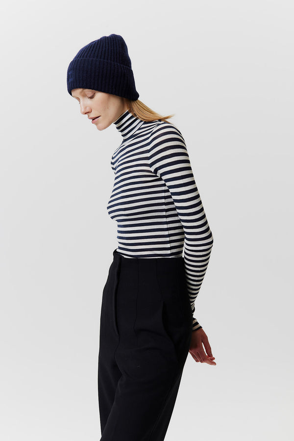 Prinz Berlin Kaschmir Beanie Rib Knit Dunkelblau Muttertagsangebot