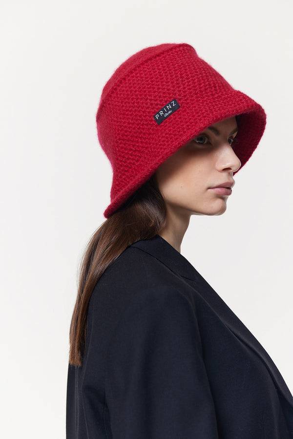 Prinz Berlin Kaschmir Bucket Hat Hand Crochet Rot Letzte 2 Tage