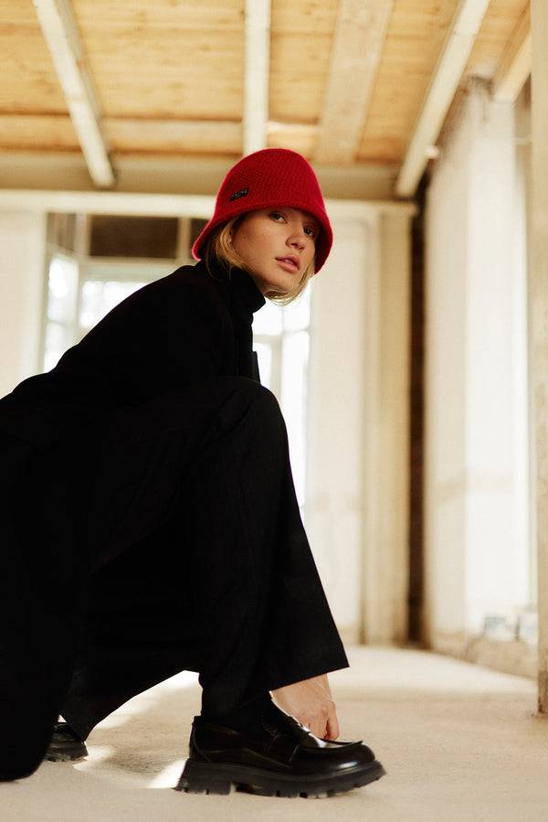 Prinz Berlin Kaschmir Bucket Hat Hand Crochet Rot Letzte 2 Tage