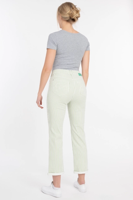 Recover Pants Frieda, Straght-Fit Hose in STREIFEN ECRU/ GRÜN Artikelnummer REC-13395-4149-500 VIP-Rabatte