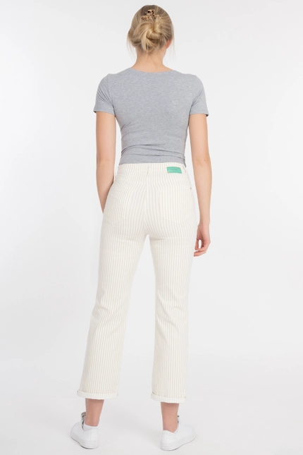 Recover Pants Frieda, Straght-Fit Hose in STREIFEN ECRU/ BEIGE Artikelnummer REC-13395-4149-202 Tiefpreis
