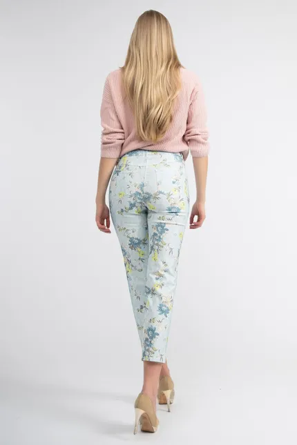 Recover Pants 5-Pocket Druckhose in HELLBLAU-BLAU-ZITRONE-ECRU Artikelnummer REC-12820-01-3992-65 Begrenzt auf 3 Tage