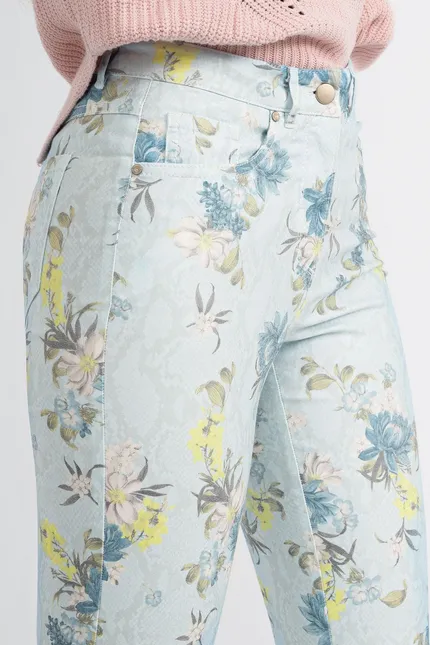 Recover Pants 5-Pocket Druckhose in HELLBLAU-BLAU-ZITRONE-ECRU Artikelnummer REC-12820-01-3992-65 Begrenzt auf 3 Tage